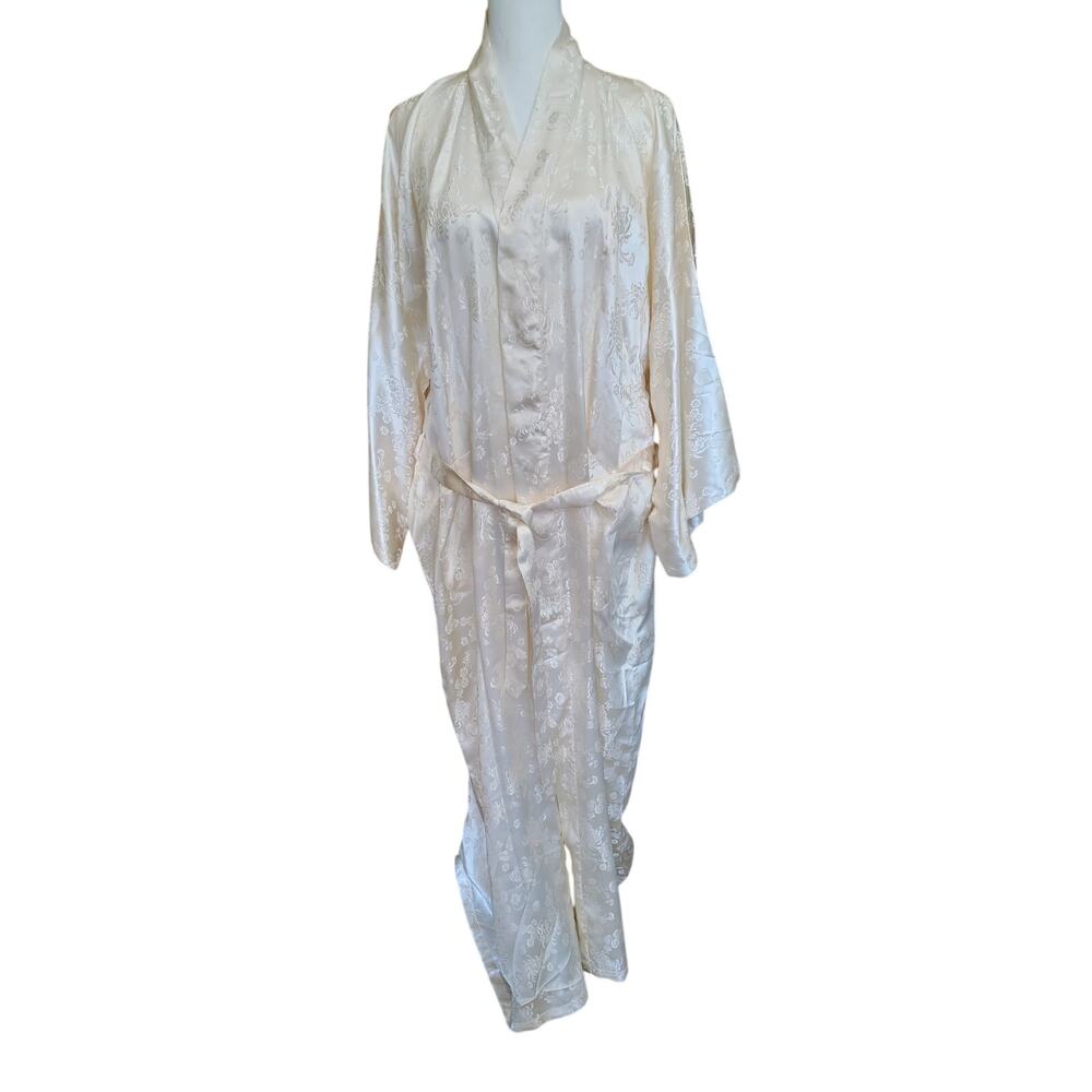 Silver Lake 100% Silk Jacquard Robe XL NOS Ivory - Picture 5 of 16